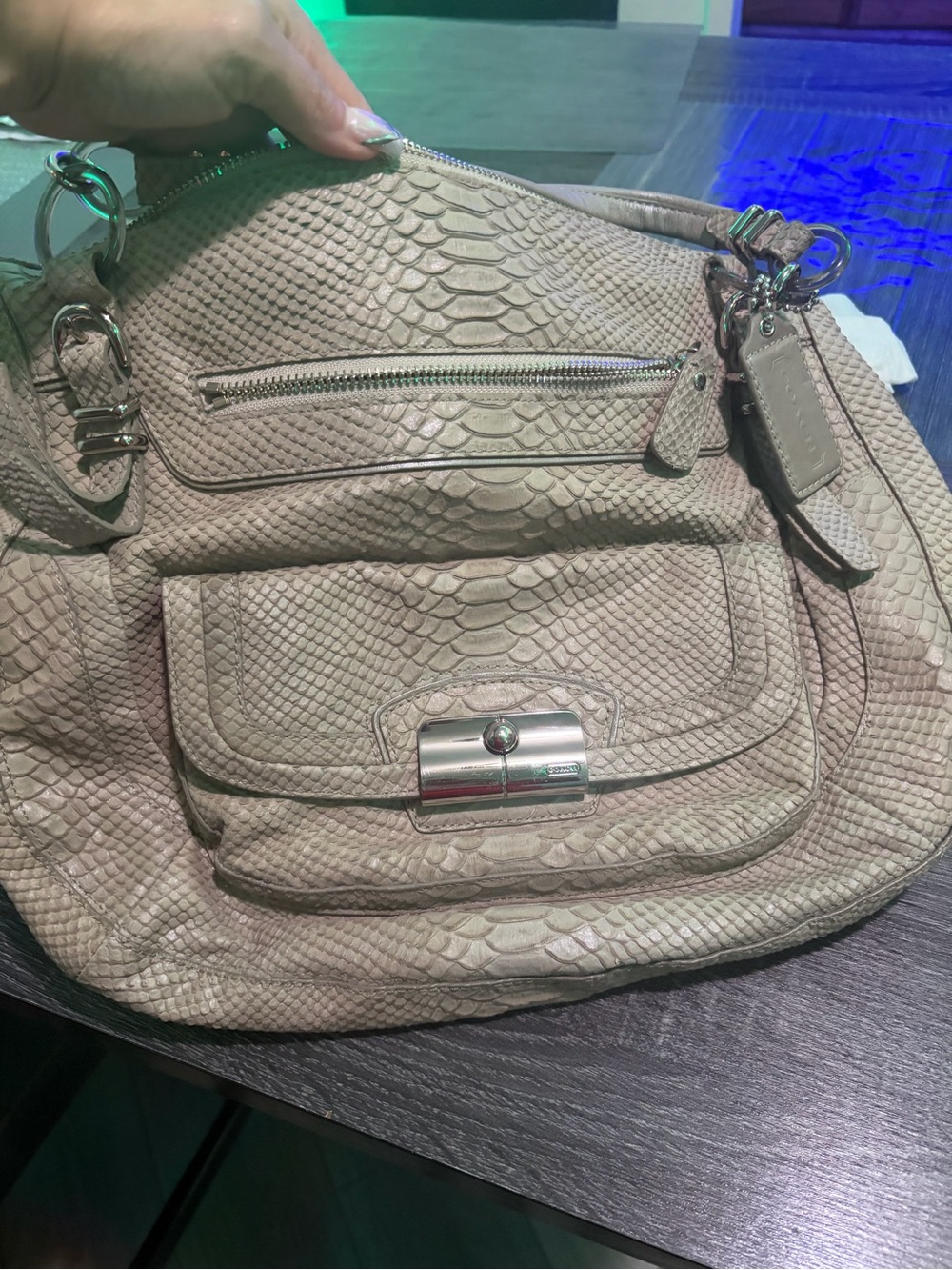 👜 Coach Kristin Pinnacle Laila Satchel 19342 Embossed Python Parchment